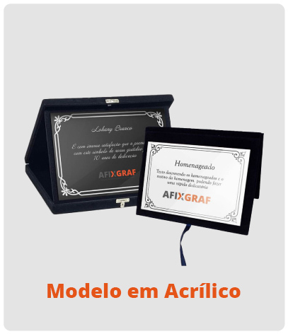 Placa de homenagem modelo em acrílico